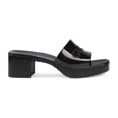 gucci black sliders|gucci rubber platform slides.